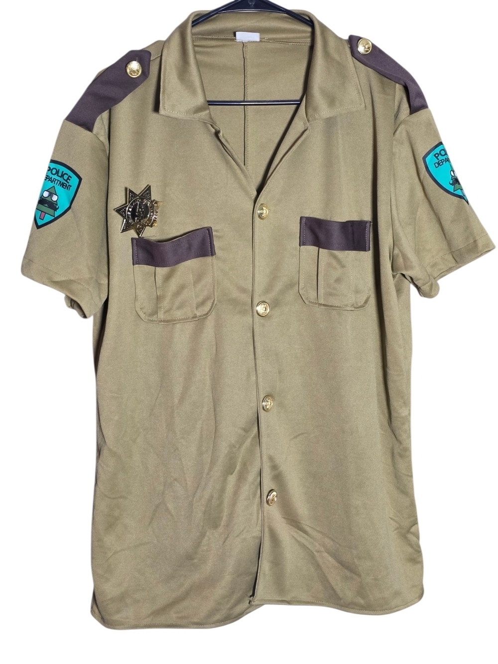 Spirit Halloween Reno 911 Lt Dangle Costume Set Short Shorts Shirt Badge Size L - Picture 3 of 11